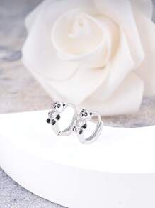 Pure Silver Hypoallergenic Earrings With Cubic Zirconia Panda Design, Fashion And Delicate, Suitable As Birthday Gift