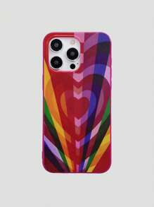 Regenbogenherz-Sturm! Modischer personalisierter Handyhülle - Regenbogen-gestreiftes Herzenmuster vollflächige fuchsiafarbene Handyhülle, kompatibel mit iPhones & Galaxy Smartphones