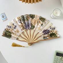 1 件精美复古水墨画折扇带流苏装饰 - 手工制作的中国风工艺扇，便携式设计，适合男女日常使用，母亲节礼物，春夏派对的最佳选择，图案位置随机，适合夏季清凉、海滩、旅行 - 彩色 - 查看 11