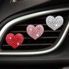 2pcs White/Rad/Pink/Black Rhinestone Heart Shaped Car Air Vent Clips Decoration