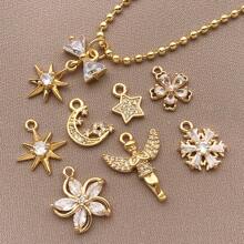 2/4/6pcs 18K Gold Plated Cubic Zirconia Flower Star Moon Charms Cute Angel Brass Charms Pendant For Jewelry Necklace Bracelets Earrings Making DIY Crafts