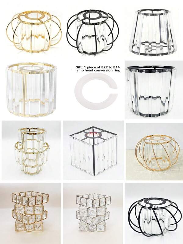 1 Stück Luxus Lampenschirm, kompatibel mit E27/E14 Lampenfassung, geeignet für Wohnzimmer, Schlafzimmer, Esszimmer, Heimdekoration, Hotel, Tischlampe, Wandlampe, Pendelleuchte, rostbeständig, Innenbeleuchtungs-Zubehör (1 Stück E27 auf E14 Adapter enthalten)