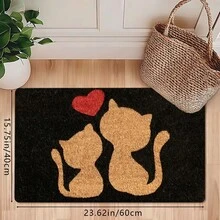 1 件简约可爱猫咪印花门垫，柔软防滑吸水可机洗厨房地毯，舒适抗疲劳地毯，矩形短绒地毯，适用于客厅、卧室、厨房、洗衣房、浴室 - 彩色 - 查看 1