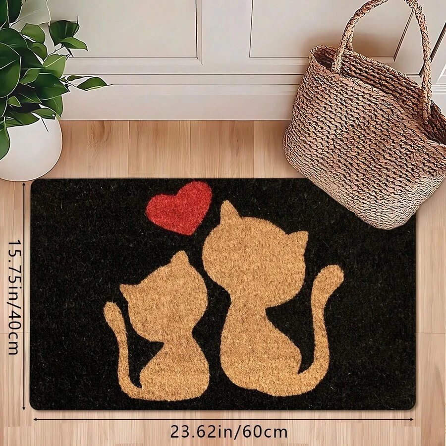 1 件简约可爱猫咪印花门垫,柔软防滑吸水可机洗厨房地毯,舒适抗疲劳地毯,矩形短绒地毯,适用于客厅、卧室、厨房、洗衣房、浴室 - 彩色 - 查看 1