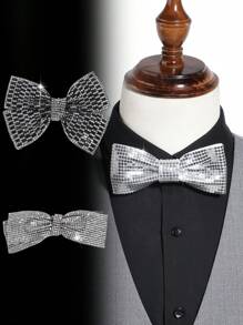 1 pezzo Papillon casual da uomo di colore solido nero/blu/rosso/giallo/argento glitterato a doppio strato, adatto per feste, banchetti, vacanze, regali, esibizioni sul palco, San Valentino