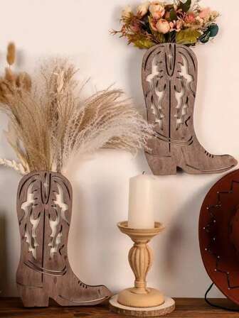 靴形花瓶，室内植物花瓶，悬挂式口袋壁挂花瓶，装饰性木质靴子壁挂花瓶，假花花瓶，悬挂式壁挂桌面装饰花瓶，可用于房间墙壁装饰挂件，桌面装饰花瓶装饰摆件