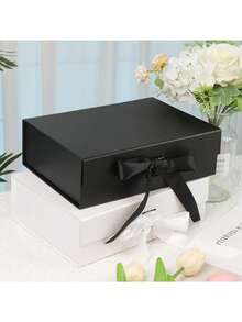 Caja rectangular con tapa magnética, luces y cierre de lazo para festivales, fiestas, regalos de cumpleaños, caja para pedida de mano, bodas, Navidad, Halloween, embalaje de regalos de cumpleaños - Negro - Ver 4