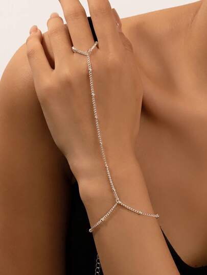 1件装女士珍珠链戒指，简约时尚新娘婚礼手部装饰，日常配饰，返校季情人节配饰