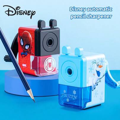 Disney 1 件卡通史迪奇冰雪奇缘蜘蛛侠手动铅笔刀带手摇曲柄，学生用塑料铅笔刀 - 无需电力，自动进纸机制，适合返校使用