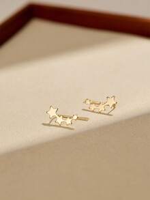 Nooxian 2pcs U-Shaped Ear Clips, Women Star Earring Cuffs - Yellow Gold - View 6