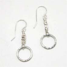 1 Pair Boho Style Vintage Textured Round Hoop & Beaded Pendant Earrings, Fashion Minimalistic Design, Suitable For Women's Daily, Gatherings, Gifts, Jewelry