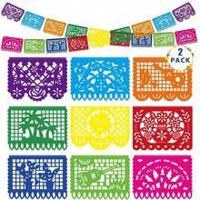 Decoraciones para fiesta mexicana, 1/2 Banderines de carnaval, Banderines de papel recortado de plástico de 18 pies para fiestas de cumpleaños mexicanas del 5 de mayo, Banderas y banderines con temática mexicana colorida, Decoraciones colgantes del Día de los Muertos, Suministros para fiestas en el hogar. - Multicolor - Ver 2