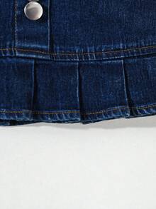 牛仔时尚休闲泡泡袖牛仔外套搭配腰带百褶牛仔裙 - 寶藍色 - 查看 6