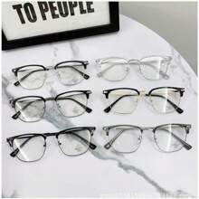 Women's Half-Frame Old Fashion Glasses UV Reading Glasses  Light Computer Reader Men's Fashion Plane Light Glasses Protective Transparent Lenses