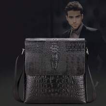US Crocodile Print Men's Briefcase Shoulder Bag Crossbody Messenger Handbag For Business - 黑色 - 查看 3