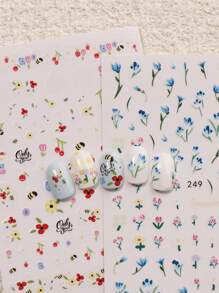 Set de 4 calcomanías de manicura con pequeñas flores, frutas y diseños en estilo de dibujos animados para el verano - incluye frutas exquisitas, pequeñas flores, flores silvestres y diseños, con acabados mate 3D, temas de verano, dibujos animados y minimalistas, fácil de aplicar para decoración de uñas, manualidades, regalos festivos, insumos de maquillaje y decoración de bodas