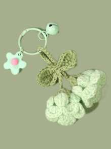 Handmade Crochet Flower, Pom-Pom Lily Of The Valley Bag Charm, Cute & Elegant Accessory, Multi-Functional Keychain