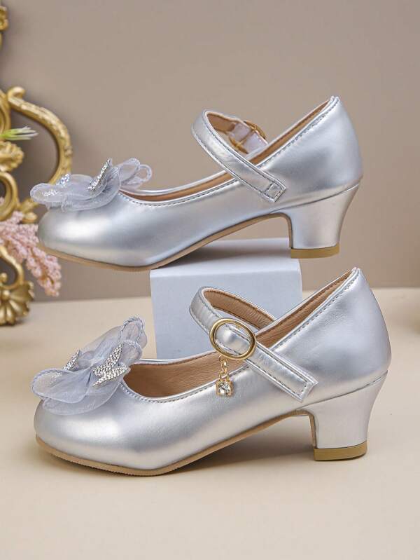 1 Pair Girls' Beautiful And Dreamy Low Heeled Round Toe Princess Shoes, Dance Shoes, Comfortable Leather Shoes Suitable For Parties And Gatherings, Multifunctional Essential