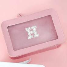 1pc Customizable Leather & Transparent Waterproof Cosmetic Bag, Personalized A-Z Initial Travel Organizer, Great Gift For Friends, Girlfriend, Mother