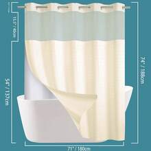 Wide Hotel Fabric Shower Curtain With Snap In Liner 108" X 74" For Bathroom Machine Washable Waterproof Repellent Shower Curtain (White 108" (W) X 74"(H)) - 格紋米色 - 查看 3
