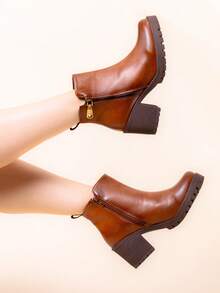 Botines de tacón alto mujer, botines con cierre, botines sintético ,elegantes, calzado urbano mujer, botines para otoño invierno, botas estilo minimalista, botines fashion mujer, botas caña media. - Camel - Ver 2