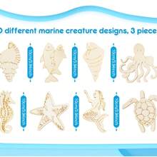10 Pieces Unfinished Wooden Ocean Animal Cut-Outs For Summer Wooden Ocean Decorative Paintings, 10 Styles Of Blank Beach Octopus Mermaid Sea Turtle Animal Life Cut-Outs For DIY Craft Hanging Home Decor