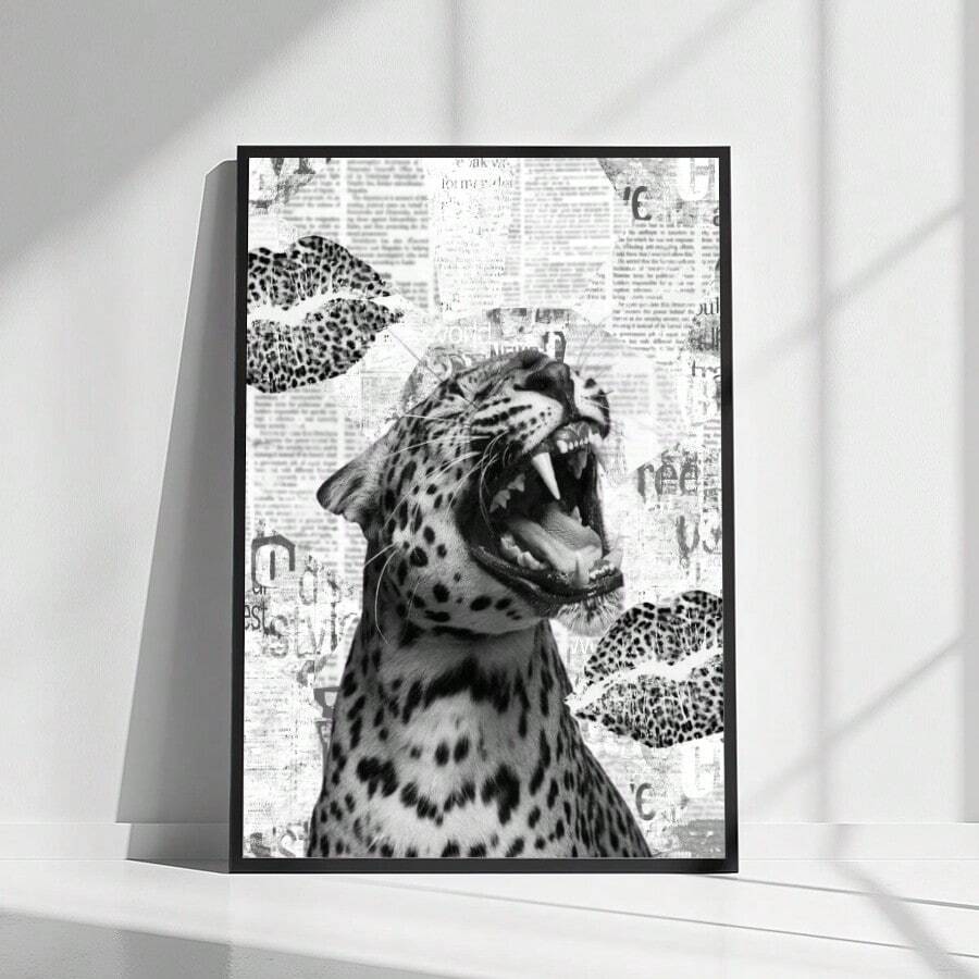 1pc Stylish Cheetah Wall Art Picture Magazine Cover Book Prints Canvas Paintings Affiche Leopard Posters Fashion Luxury Decor For Bedroom, Living Room, Or Bar Cart ,Dorm,Wall Decor Gift For Her Unframed - Multicolor - View 1
