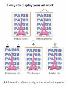 Frameless Parisian Resort-Style Wall Hanging – Featuring A Powder Blue Eiffel Tower Silhouette Paired With The Art Deco-Style Gradient French Phrase "(The Joys Of Living)" – Creates A Parisian Resort Atmosphere, Suitable For Bedrooms, Living Rooms, Studies, And Seaside Villas.
