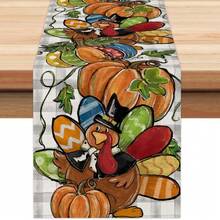 秋季感恩节桌布 - 火鸡秋叶枫叶南瓜图案可水洗可重复使用涤纶饰边，适合家庭聚会、节日餐饮、秋季派对 - 耐用多场景