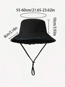 1pc Women's Drawstring Frayed Brim Bucket Hat, Soft Fabric, Windproof Sunscreen, Outdoor Fashion Gift - Multicolor - View 4