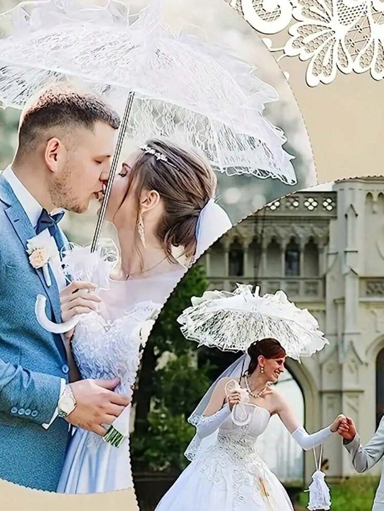 1 PIEZA Elegante paraguas blanco de encaje para boda, parasol de novia romántico de encaje, perfecto para accesorios de estudio fotográfico, ceremonia de boda, fiestas, despedida de soltera, cumpleaños, día de la madre, jardín, verano, decoración de habitación, graduación, campamento, herramientas portátiles, esenciales de verano - Multicolor - Añade 7