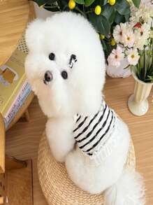 1pc New Striped Hollow-Out Pet Vest, Breathable Dog/Cat Harness With Leash Clip, Made Of Soft & Breathable Polyester, Suitable For Indoor And Outdoor Use For Small/Medium Dogs And Cats, Summer