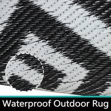 Famibay Outdoor Rug Garden Waterproof Outdoor Carpet Patio Rugs Reversible Plastic Straw Mat Lightweight Blue Geometric Garden Carpet For Camping Balcony Deck Porch BBQ - Black and White - View 4