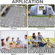 Famibay Outdoor Rug Garden Waterproof Outdoor Carpet Patio Rugs Reversible Plastic Straw Mat Lightweight Blue Geometric Garden Carpet For Camping Balcony Deck Porch BBQ - Black and White - View 7