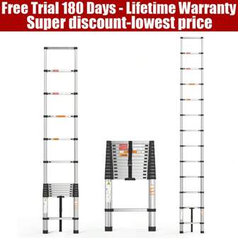 QIMU Extension Ladder Stainless Steel Folding Ladder Portable Retractable Loft Ladder Capacity Maximum Load 150kg/330lb, EN131