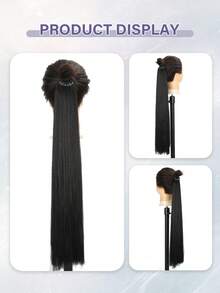 16 英寸/26 英寸马尾辫接发，多功能松紧带黑色自然黑咖啡棕色浅棕色金色多色马尾辫耐热接发，适合女性，长直发 DIY 环绕马尾辫柔软天然合成马尾辫 - 彩色 - 查看 8