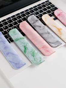 1 件经典皮革笔袋，简约大理石纹圆珠笔/钢笔保护套，便携式笔筒，返校，学校用品，铅笔盒，铅笔袋，书包 - 彩色 - 查看 11