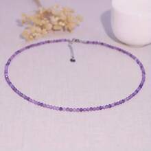 1pc Natural Amethyst Faceted Stone Necklace Simple Purple Bead Chain February Birthday Stone Women's Jewelry Daily Outfits And Gifts For Elegant Accessories Exquisite Workmanship