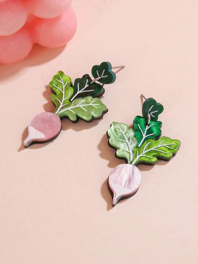 1 par de pendientes colgantes con forma de hoja verde de acrílico y zanahoria rosa, lindos y versátiles, apropiados para mujeres, niñas y estudiantes como joyería de uso diario