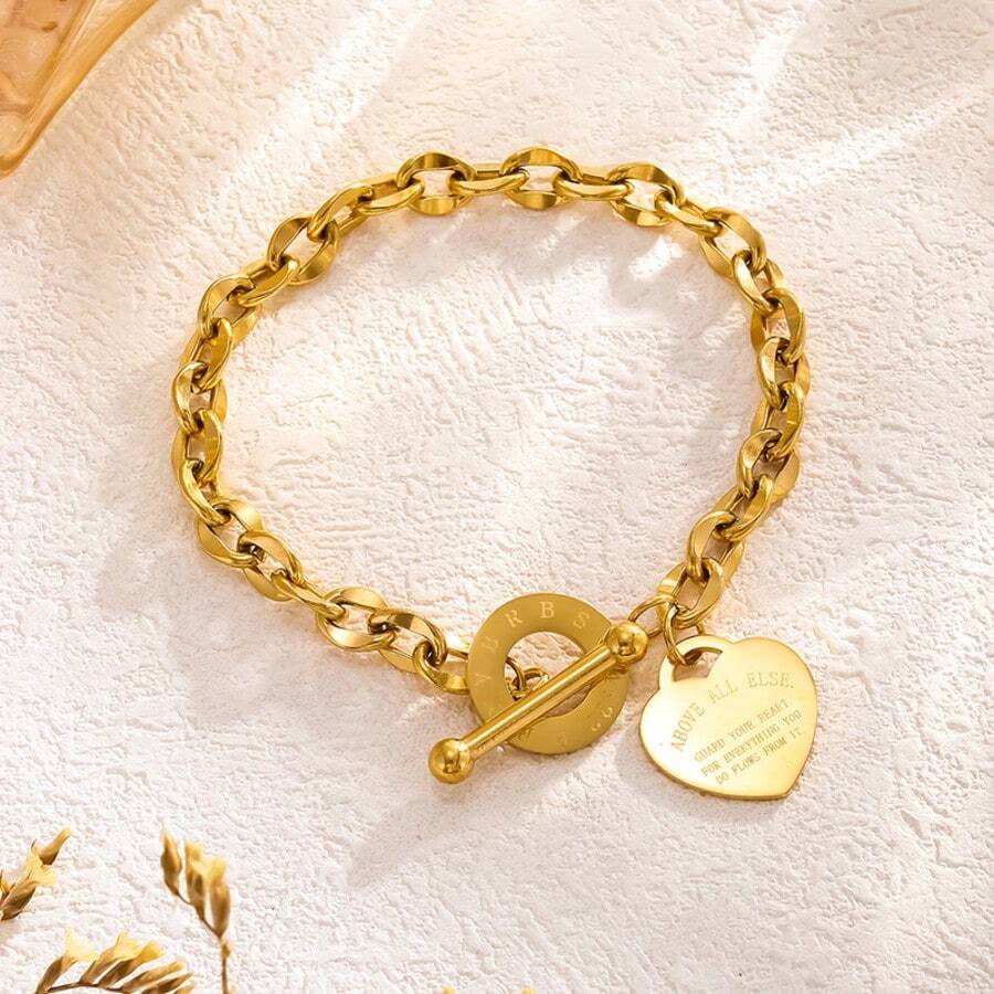 1 chiếc vòng tay trái tim pha lê thời trang đa năng tối giản sang trọng nhỏ gọn phong cách ins nhẹ nhàng ngọt ngào, món quà tuyệt vời cho bạn gái, học sinh, đeo hàng ngày - Vàng - Xem 1