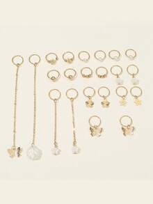 24 件贝壳珍珠发圈、辫子发饰珠、发圈珍珠贝壳海星流苏发圈套装 - 彩色 - 查看 9