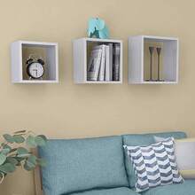 Bakaji 3 件組現代壁架方形設計立方體擱架 2 個擱架，採用中密度纖維板木材，各種尺寸 - 白色 - 查看 5