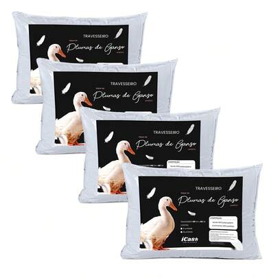 Kit 4 Travesseiro Pluma de Ganso Macio Confort Plus