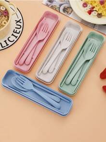 3件餐具套装，叉子+勺子+筷子，3件餐具套装，采用PP材质，防锈，便携，适用于户外、旅行、餐厅、厨房、学校用品 - 彩色 - 查看 2