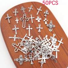 50入組/袋隨機混色鋅合金古董雕刻吊墜,適用於diy項鍊,手鍊,珠寶製作配件