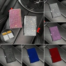 1pc Rhinestone Series (White) Rhinestone Studded Cigarette Case, 20 Capacity Metal Covered Cigarette Box, Portable Rhinestone Flip Top Cigarette Case, Suitable For Office, Party, Birthday, Gifts For Friends, Mothers, Fathers, Lovers, New Year, Accessories, Unique Gifts