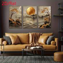 3 pièces Peintures décoratives artistiques, paysage d'arbre de vie et de fleur de lotus, style classique moderne, art acrylique, sans cadre vertical, convient pour le salon, la chambre, le bureau à domicile, la salle de bain, la salle à manger - décoration murale d'intérieur, sans cadre