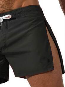 Herren Lässig Loose Workout Shorts, atmungsaktive schnelltrocknende Fitness-Trainingsshorts mit Seitentasche, Sommer Gym Training Basketball Lauf Marathon Shorts mit Kordelzug, Outdoor Eisseiden schnelltrocknende Badeshorts für den Strand - Schwarz - Übersicht 4