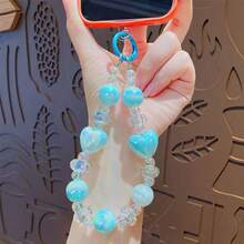 TOOUEE 1PC Cute Heart-Shaped Solid-Colored Theme Keychain Beaded Phone Charm ,Acrylic Keychain Bag Car Key Pendant Key Chain For Gifts Cartoon Character Keychain Themed Gift For Lovers Cute Stuff Birthday Gift Charm