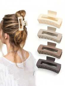 4 Pcs Large Square Retro Minimalist Hair Claw, Suitable For Women With Thick Hair, Clips For Styling, Bathing, Outdoor, Versatile Accessory Hair Jaw Clip Hair Clamps Hair Clutch Hair Catcher Clip Fall Winter Hair Clip Claw Clip Hair Accessories For Women For Vacation Outfits Woman - Multicolor - View 17